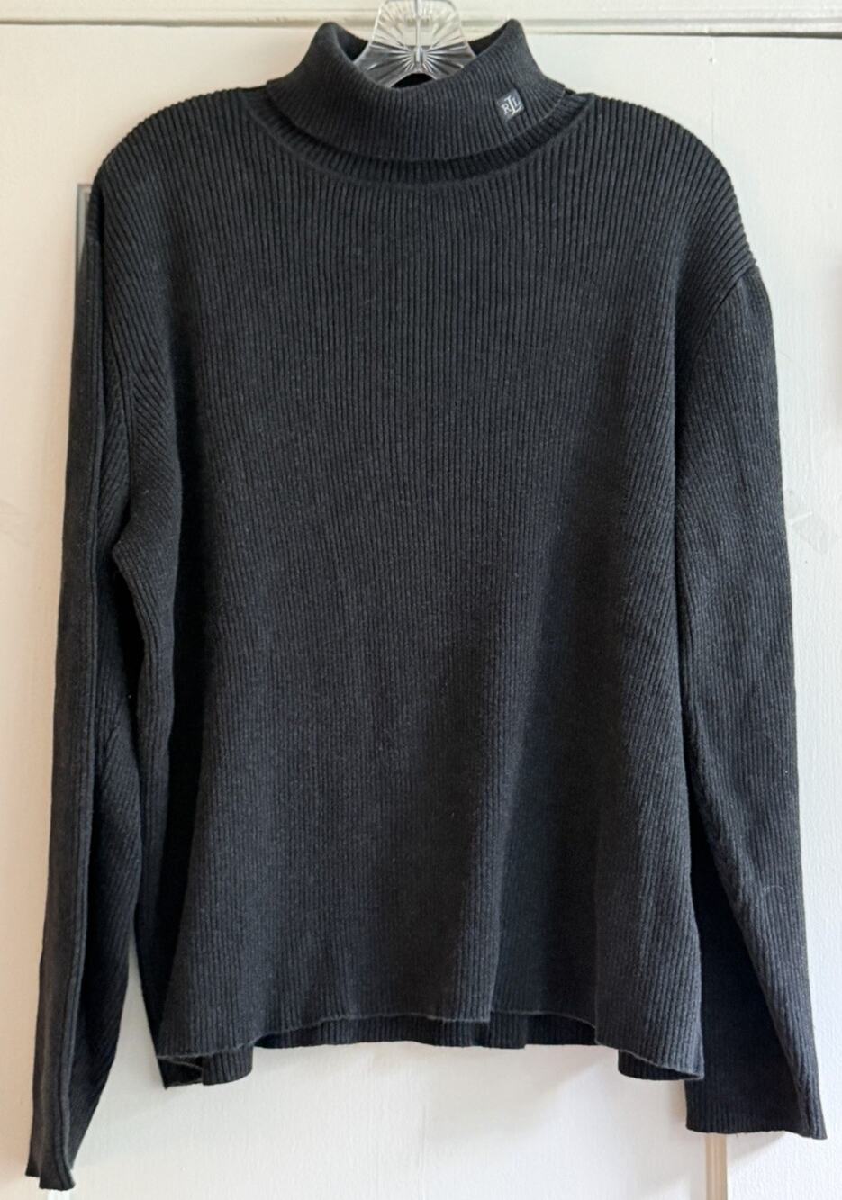 Lauren Ralph Lauren Women’s 3X Gray Cotton Ribbed Turtleneck Sweater Vintage